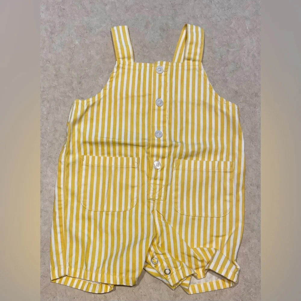GAP Yellow and White Striped Cotton One-Piece Romper